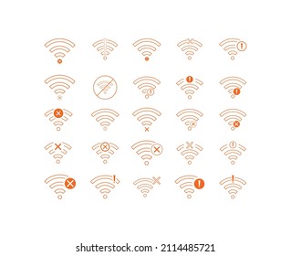 Set of No wireless connections icon sign vector orange color
