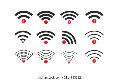 Conjunto de sin conexiones inalámbricas ningún símbolo wifi signo vector color negro