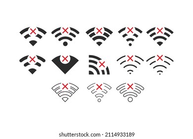 Set of No wireless connections no wifi icon sign vector black color