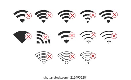 Set of No wireless connections no wifi icon sign vector black color