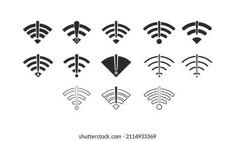 Set No wireless connect no wifi icon (keine drahtlosen Verbindungen) Symbol, Vektorfarbe schwarz
