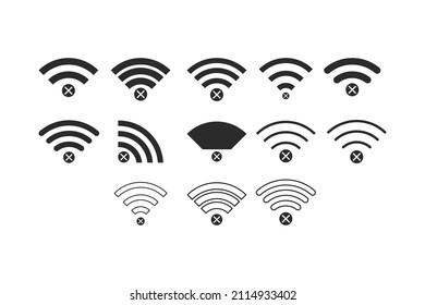 Set of No wireless connections no wifi icon sign vector black color