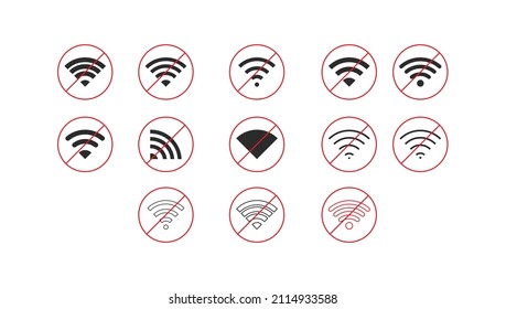 Set of No wireless connections no wifi icon sign vector black color