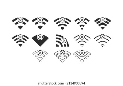 Conjunto de sin conexiones inalámbricas ningún símbolo wifi signo vector color negro
