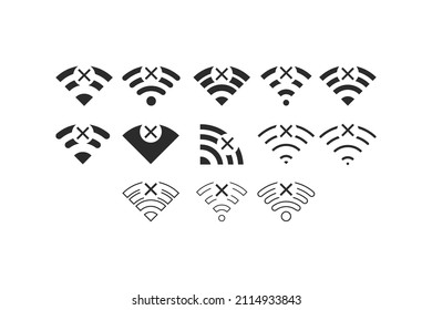 Set of No wireless connections no wifi icon sign vector black color