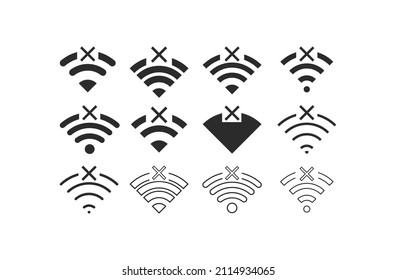 Set of No wireless connections no wifi icon sign vector black color