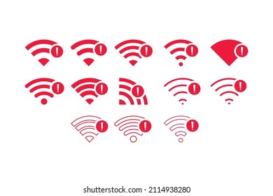 Set of No wireless connections no wifi icon sign vector red color