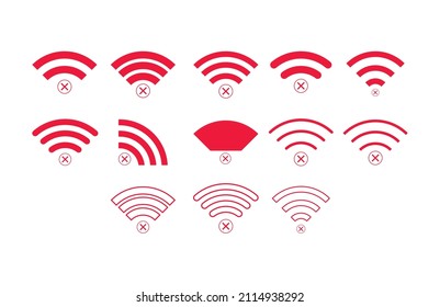 Conjunto de sin conexiones inalámbricas ningún símbolo de wifi signo de color rojo vector