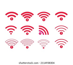 Set of No wireless connections no wifi icon sign vector red color