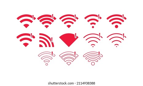 Set of No wireless connections no wifi icon sign vector red color