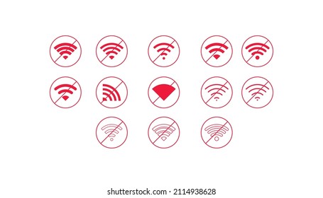 Conjunto de sin conexiones inalámbricas ningún símbolo de wifi signo de color rojo vector