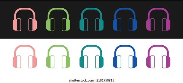 Set Noise canceling headphones icon isolated on black and white background. Headphones for ear protection from noise.  Vector