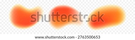 Set of noise orange blur blobs or spots, isolated on a transparent background