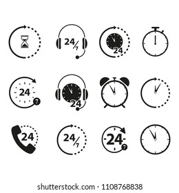 Set of Non stop 24 time icons online on the white background
