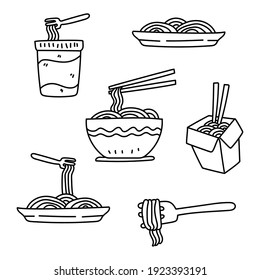 Set of noodle doodle illustration isolated on white background