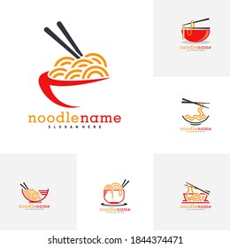 Set of noodle food logo design vector, Illustration Noodle design template, Icon Symbol