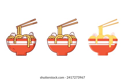 Set of noodle Illustration cartoon, vintage, flat design style isolated white background