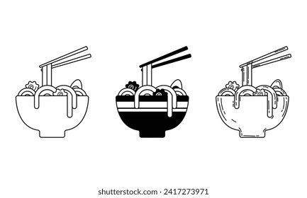 Set of nooodle Illustration cartoon, vintage, flat design style isolated white background