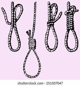 set of the noose, rope, doodle style, sketch illustration