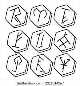 Set of Nordic runes. Ancient magic alphabet and sign. Viking culture.