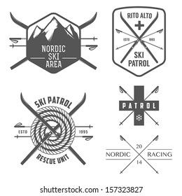Set of nordic skiing and cross country labels and emblems