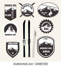 Set of nordic skiing design elements , badges and logo patches