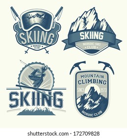 Set of nordic skiing and mountaineering badges