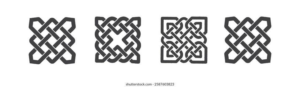 Set of Norse ornaments - Celtic knotwork. Symbol design with intricate interwoven lines. Ancient Irish tribal signs.