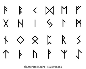 Set of Norse runes. Collection of Icelandic symbols. Viking alphabet. Celtic sign. Magic runes. Vecktor illustration on a white background.