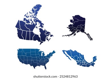 Conjunto de mapas de América del Norte Continente. Mapa de América del Norte.