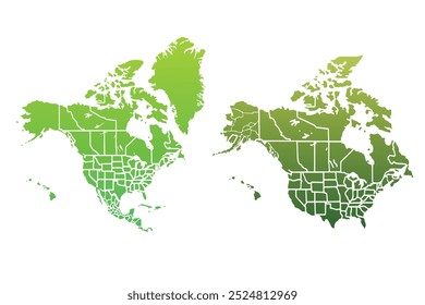 Conjunto de mapas del continente de América del Norte. Mapa de Vector colorido de América del Norte y Central.