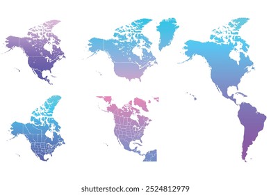 Conjunto de mapas del continente de América del Norte. Mapa de alta calidad de América del Norte.