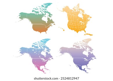 Conjunto de mapas de continente de América del Norte. Continente de América del Norte con contornos de países. Dibujo de Vector.