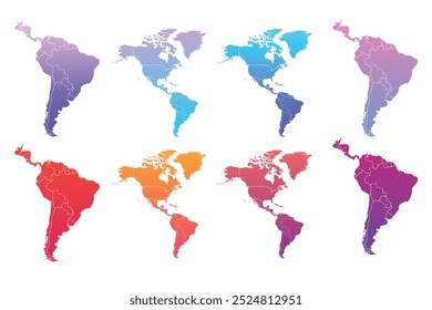 Conjunto de mapas del continente de América del Norte. América del Norte con fronteras del país, Ilustración vectorial.