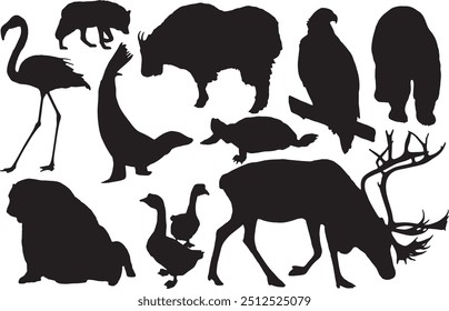 set of north american animals isolated vector silhouette