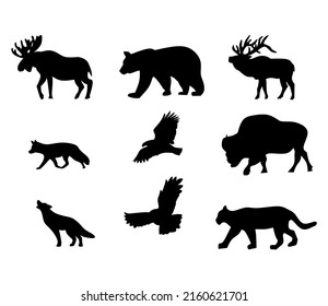 A set of north American fauna, north European fauna, and Siberian fauna silhouettes - Shutterstock ID 2160621701
