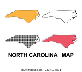 Set of North Carolina map, united states of america. Flat concept vector illustration .