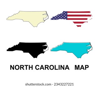 Set of North Carolina map, united states of america. Flat concept vector illustration .