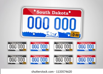 Set North Dakota auto license plate. Detailed object. Flat vector illustration