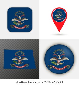 Set of North Dakota state flag. Vector illustration.