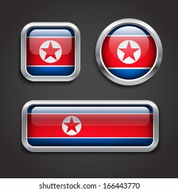Set of North Korea flag glass buttons, vector illustration