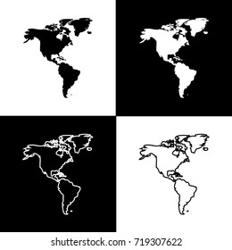 Set of North and South America Map Designs with White and Black Background
