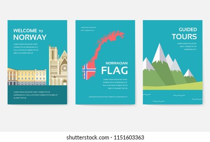 Set of Norway country ornament travel tour concept. Monument traditional, magazine, book, poster, abstract, element. Vector decorative ethnic greeting card or invitation design 