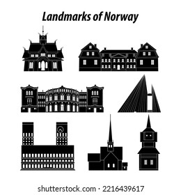 conjunto de monumentos famosos de Noruega por estilo de silueta,ilustración vectorial