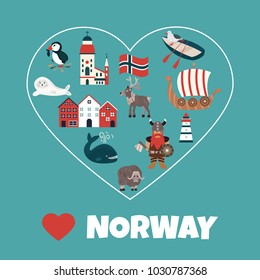 Set of Norway landmarks. Vector illustration