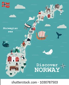 Set of Norway landmarks. Vector illustration