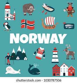 Set of Norway landmarks. Vector illustration