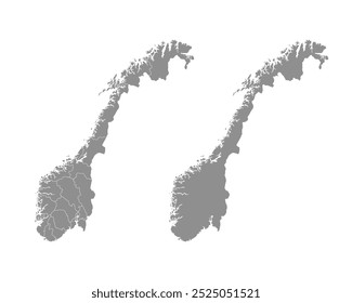 Conjunto de mapas de Noruega. Mapa de Noruega con regiones aisladas sobre fondo blanco. Ilustración vectorial