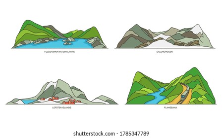 Set of Norway natural landmarks, national parks