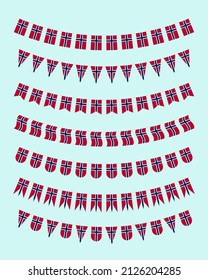 Set of Norwegian flag garlands and banners
